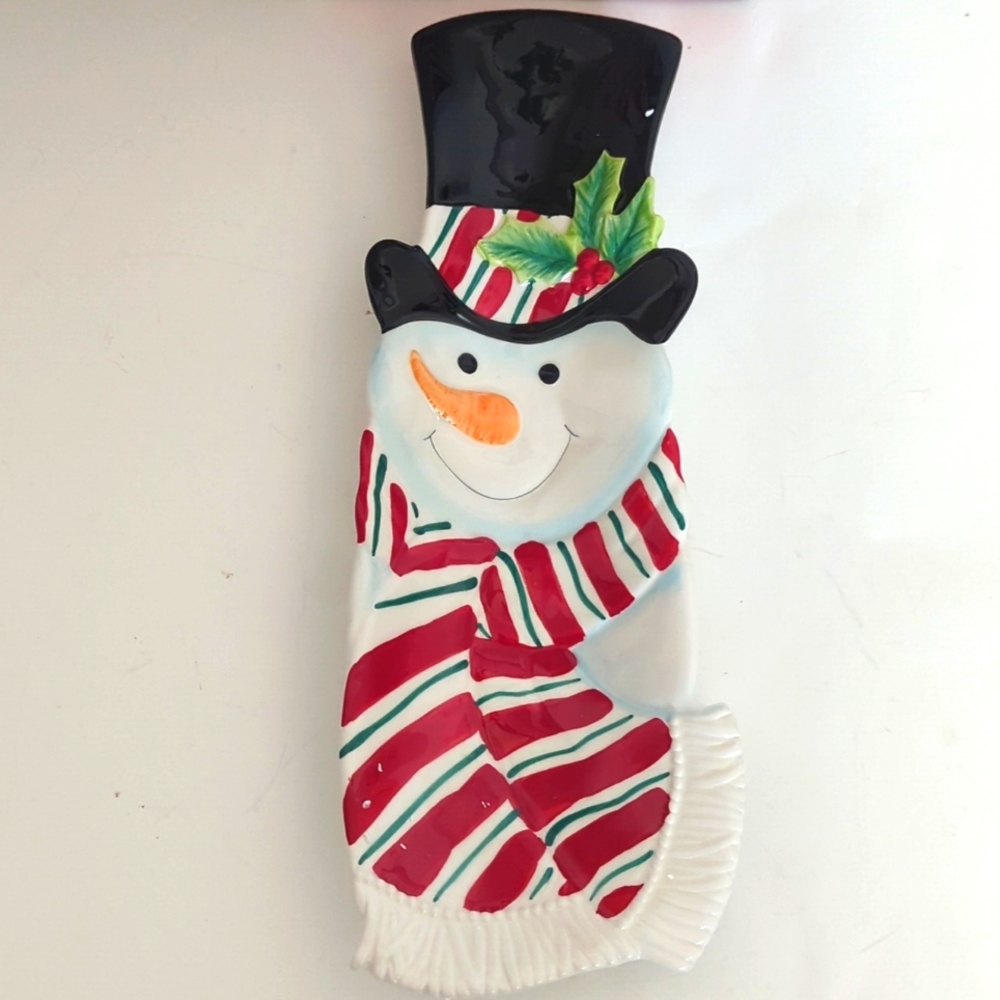 Fitz & Floyd Snowman Server Tray 13" Long Snack Therapy Collection 2005 …